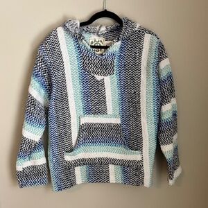 Baja Joe Drug Rug Hoodie Baja Pullover Surf Hoodie Blue Green Size S
